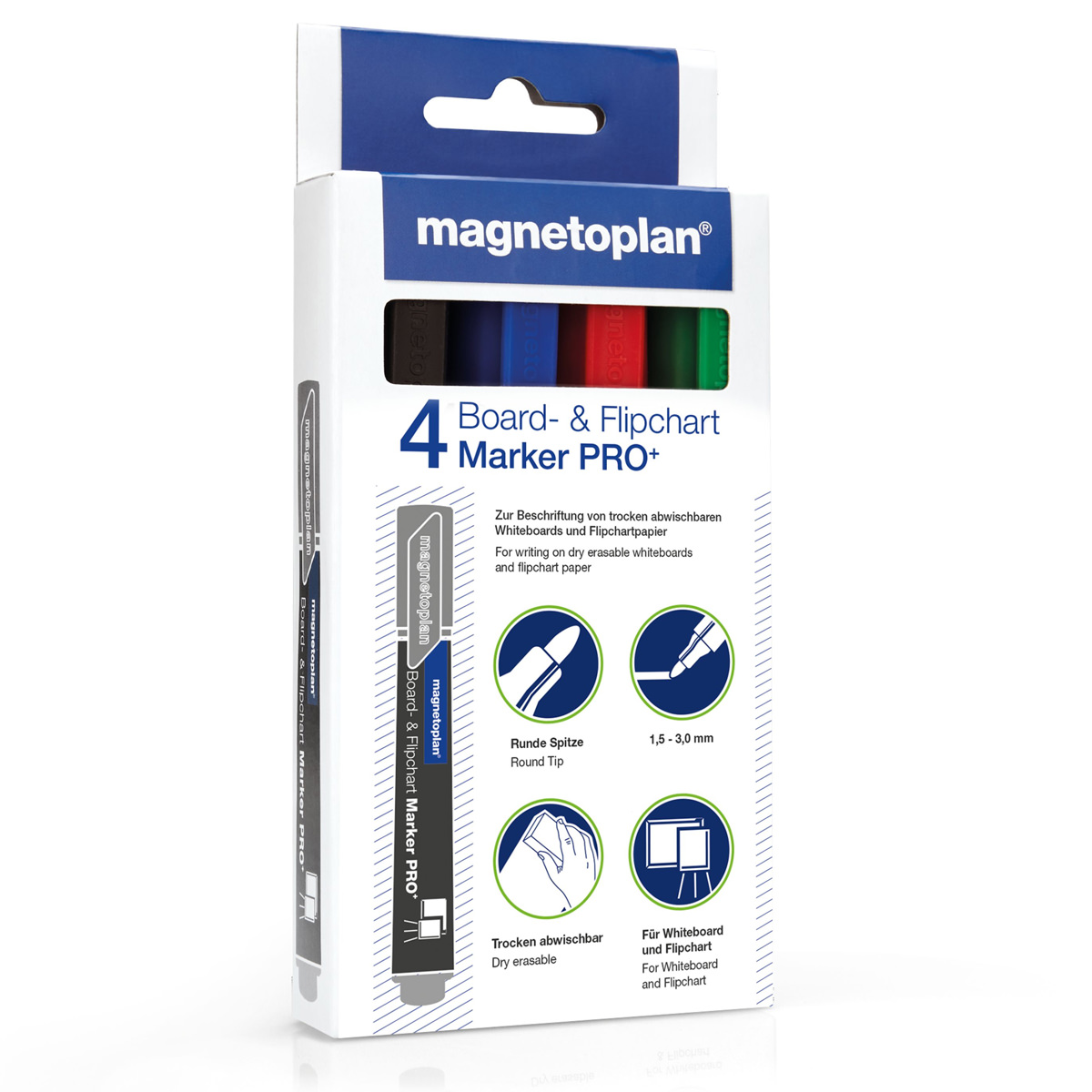 Magnetoplan 12281 Board- und Flipchartmarker Pro+, 4 Stück, farblich sortiert