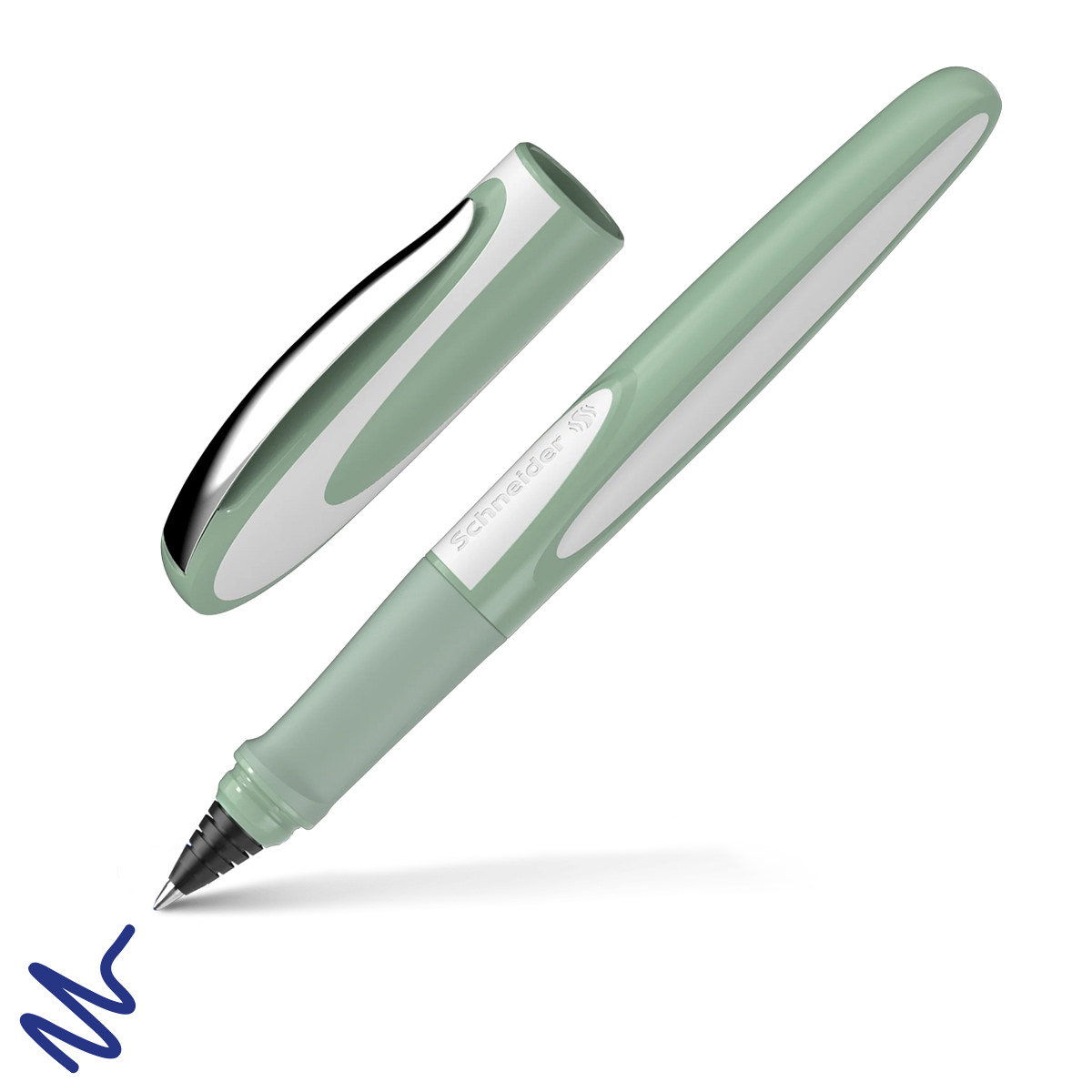 Füller pistacchio, Schreibfarbe blau - Stift & Strich - für Rechts- & Linkshänder, nachfüllbar, mit gummierter Oberfläche & Metallclip