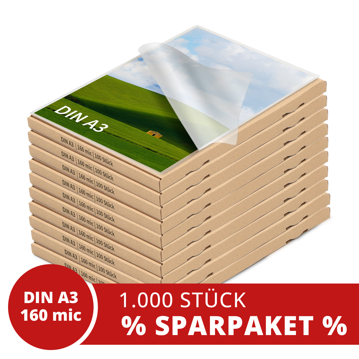 Laminiertaschen A3, 160 mic, glänzend Spar-Pack aus 10 Kartons mit je 100 Stück
