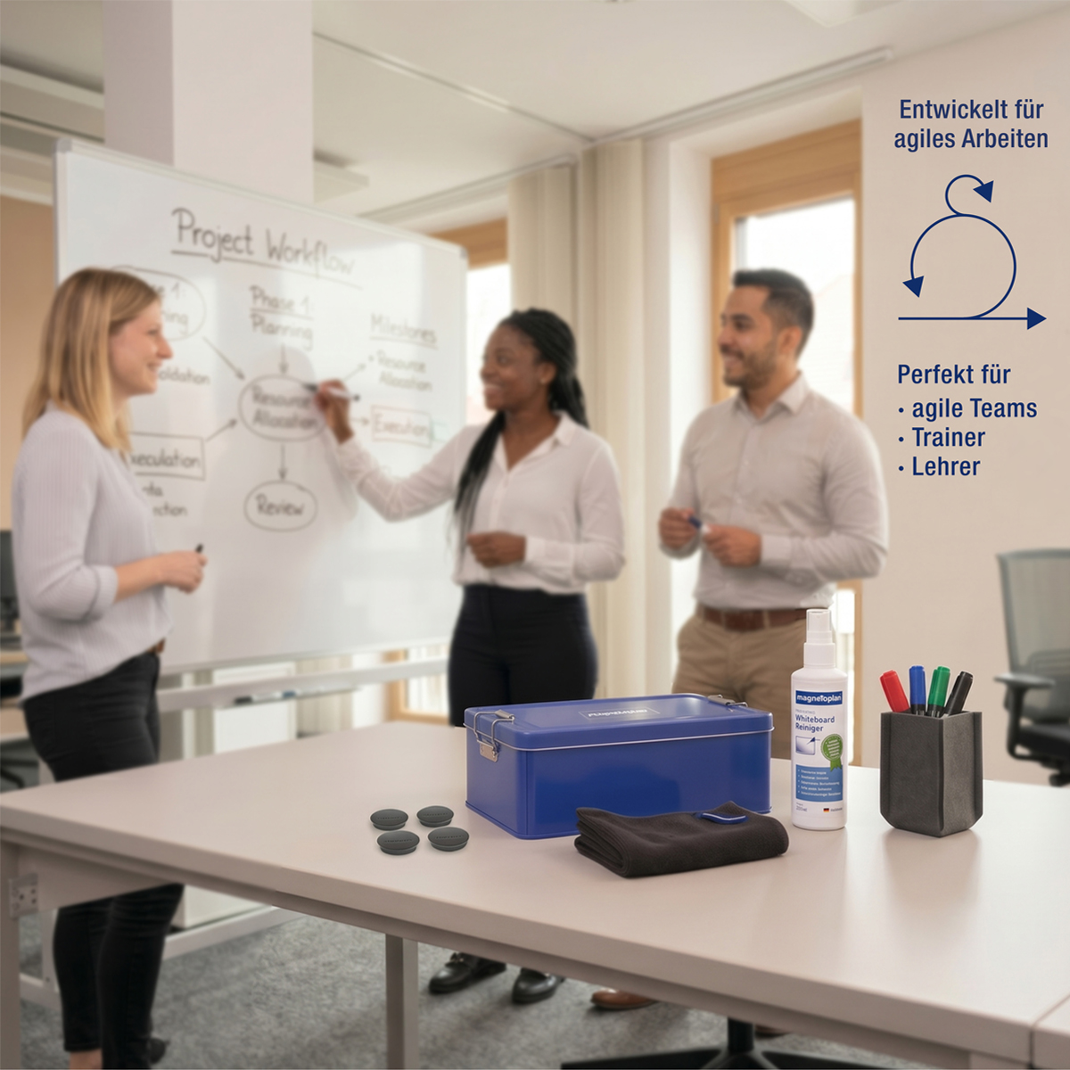 Magnetoplan Whiteboard Premium Kit, Whiteboard-Zubehör in praktischer Metalldose 