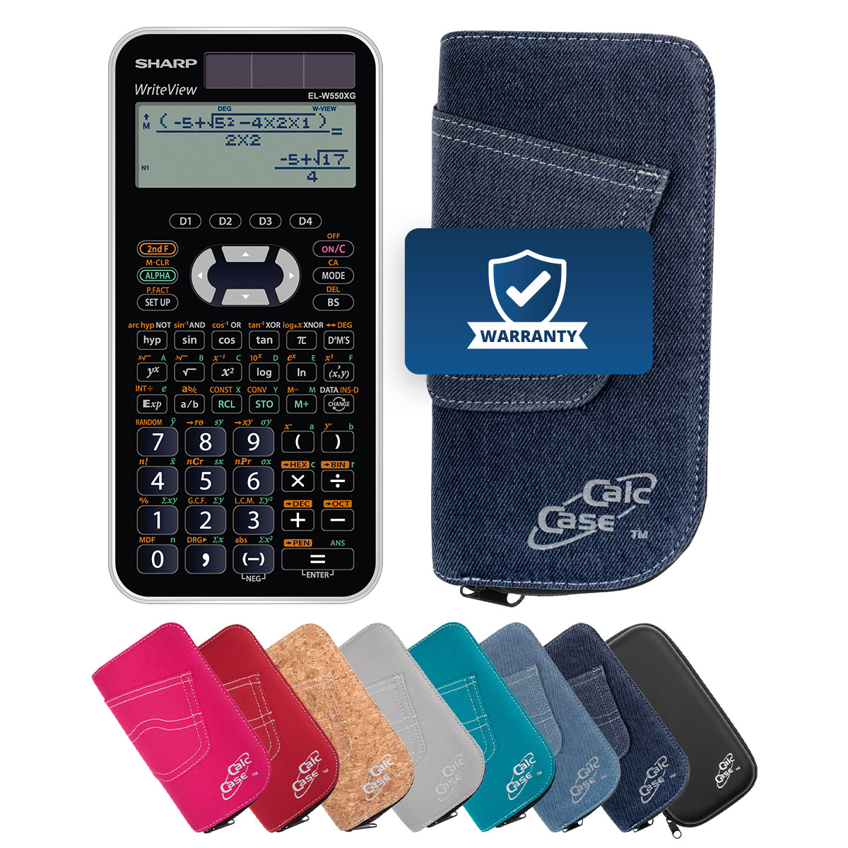 Sharp EL-W550 XG Schulrechner mit Schutztasche im Jeans-Design dunkelblau 