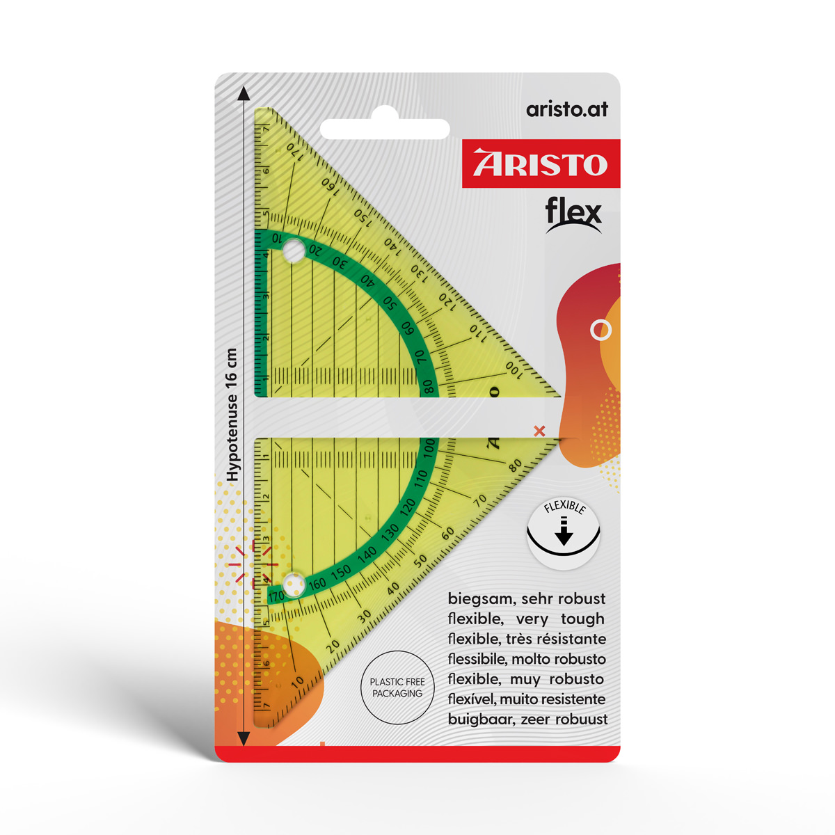 Aristo Flex Geometrie Dreieck 16 cm biegsam, Hypotenuse 16 cm, neongrün 