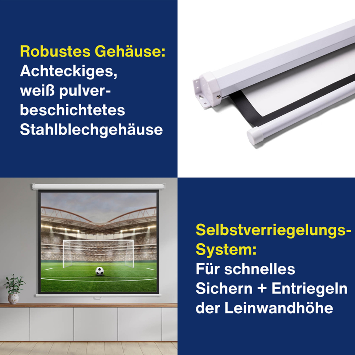 Magnetoplan Rollo-Leinwand manuell 180cm x 180cm 1:1, Rückseite schwarz 