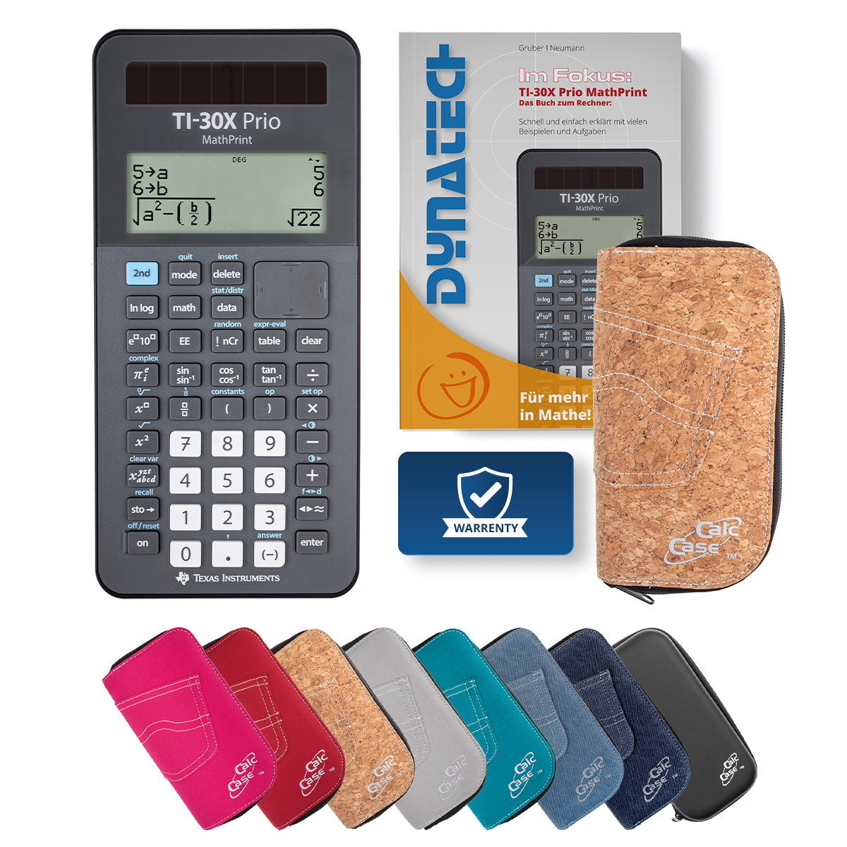 TI-30X Prio MP Schulrechner mit Schutztasche kork und Fachbuch