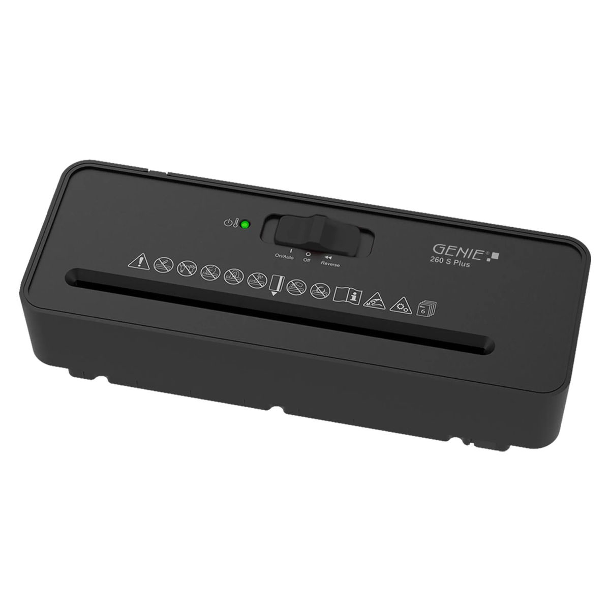 Genie 260 S Plus Aufsatzaktenvernichter schwarz, 6 Blatt, Sicherheitsstufe P-2, Streifenschnitt sowie Kreditkartenvernichtung