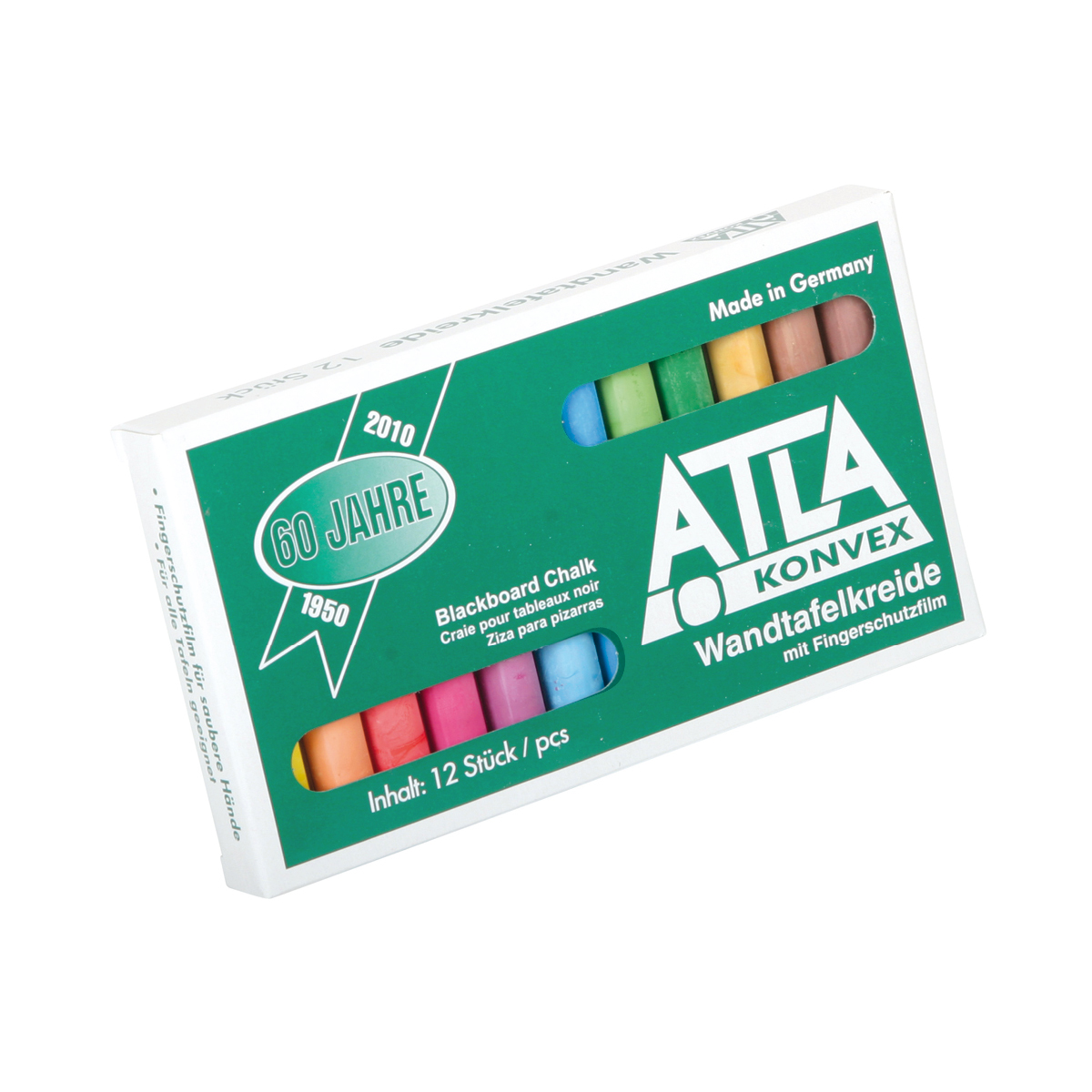 Farbkreide 12er Pack farbig-sortiert im Karton fettfrei, oval, staubarm