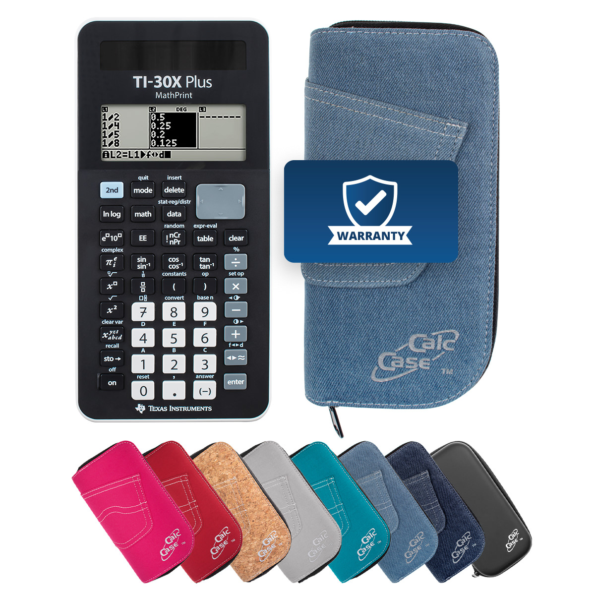 TI-30X Plus MP Schulrechner mit Schutztasche im Jeans-Design hellblau 