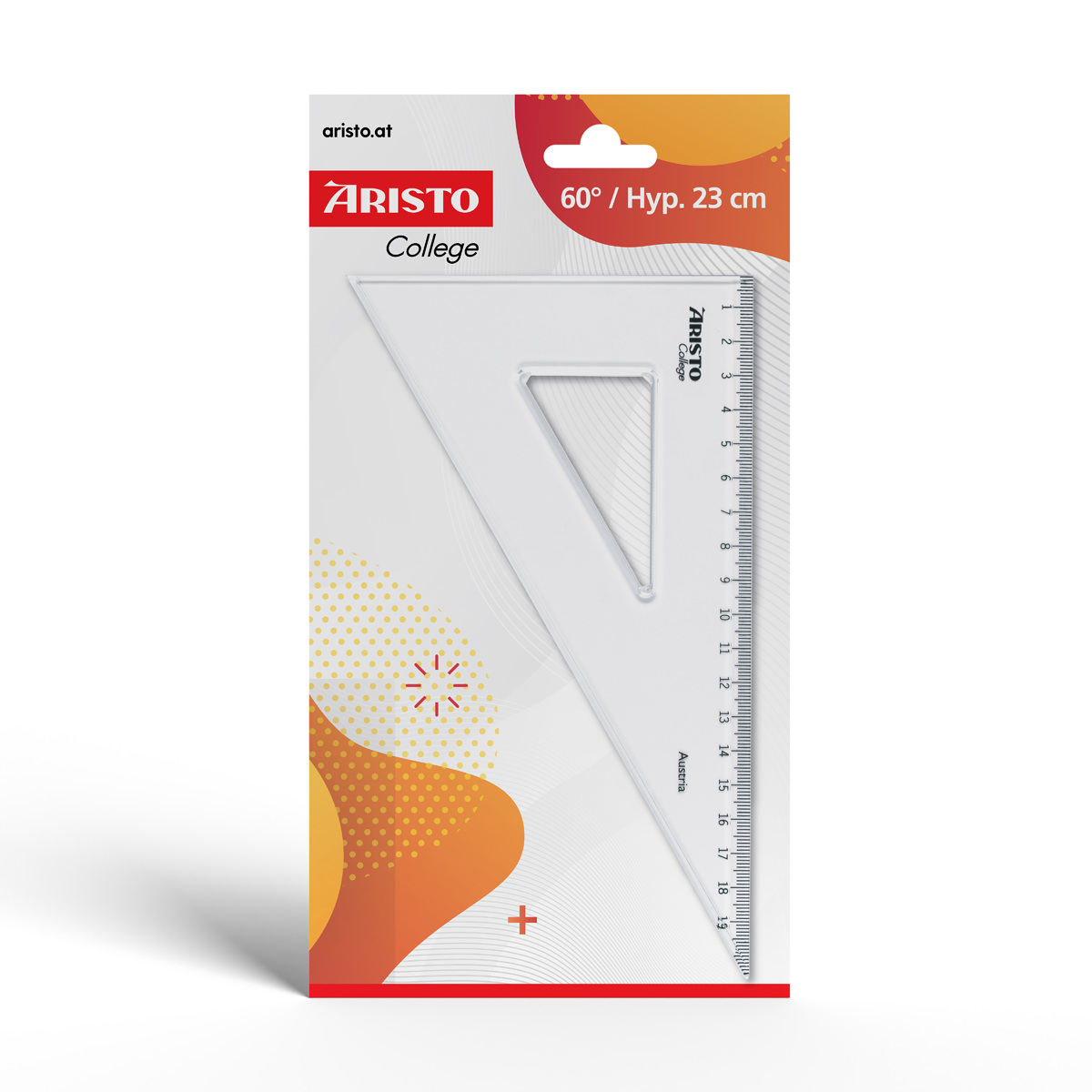 Aristo College Dreieck transparent 60 Grad, 20 cm, mm-Teilung, Hypotenuse von 23 cm, Tuschkante 