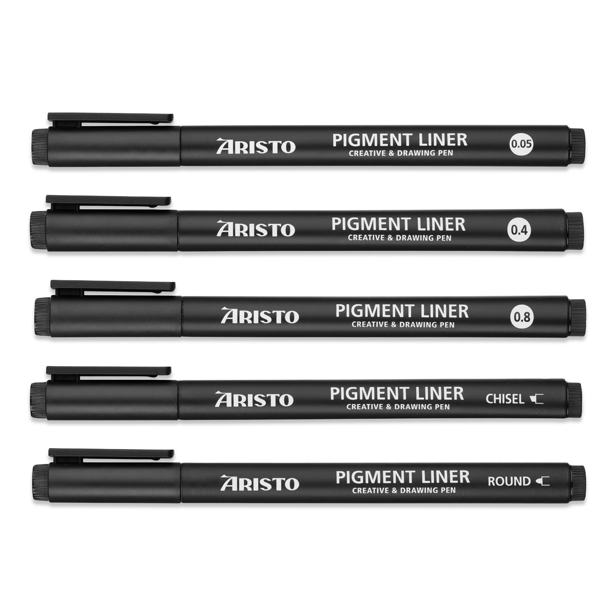 Aristo Pigment Liner Grafik 5er-Set schwarz in 0,05/0,4/0,8/Rund/Keil 