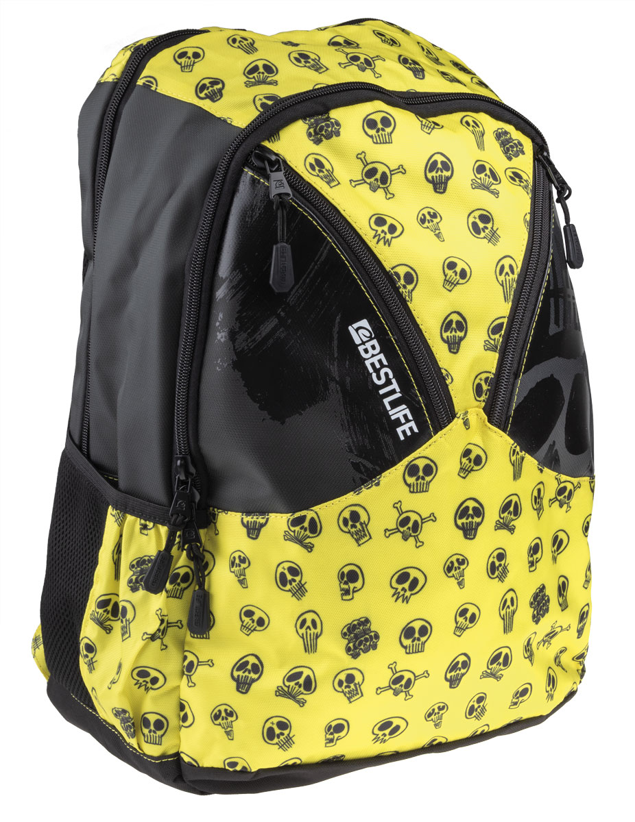 BestLife Schulrucksack für Laptop und Tablet bis 15,6 Zoll Smartphonefach gelb-schwarz