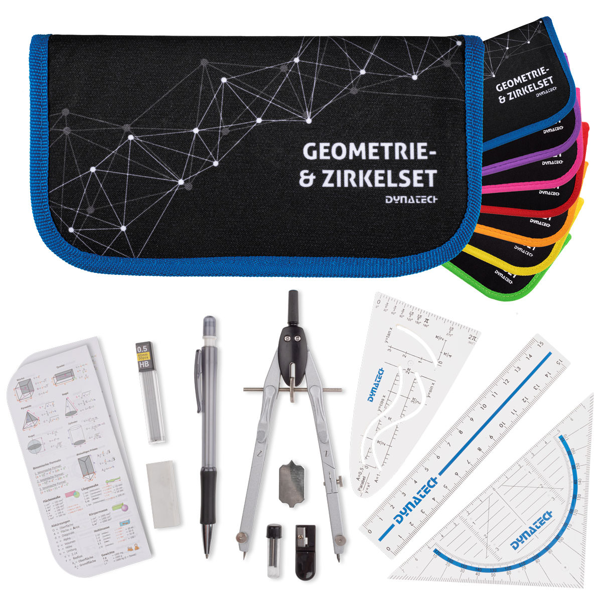 DynaTech Geometrie- und Zirkelset (13-teilig) Etui mit Reißverschluss in blau