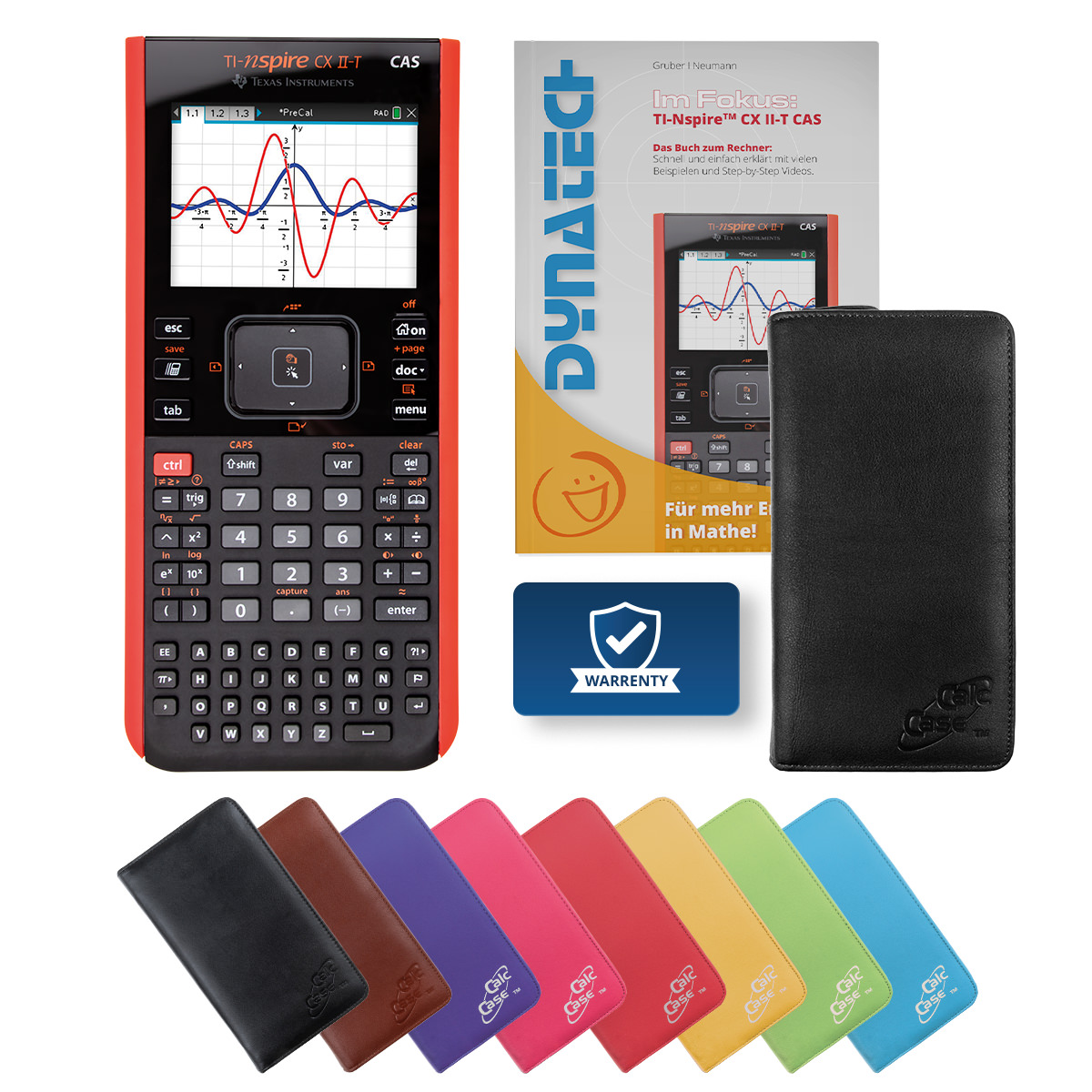 TI-Nspire CX II-T CAS Grafikrechner mit Tasche in Nappaleder schwarz & Fachbuch 