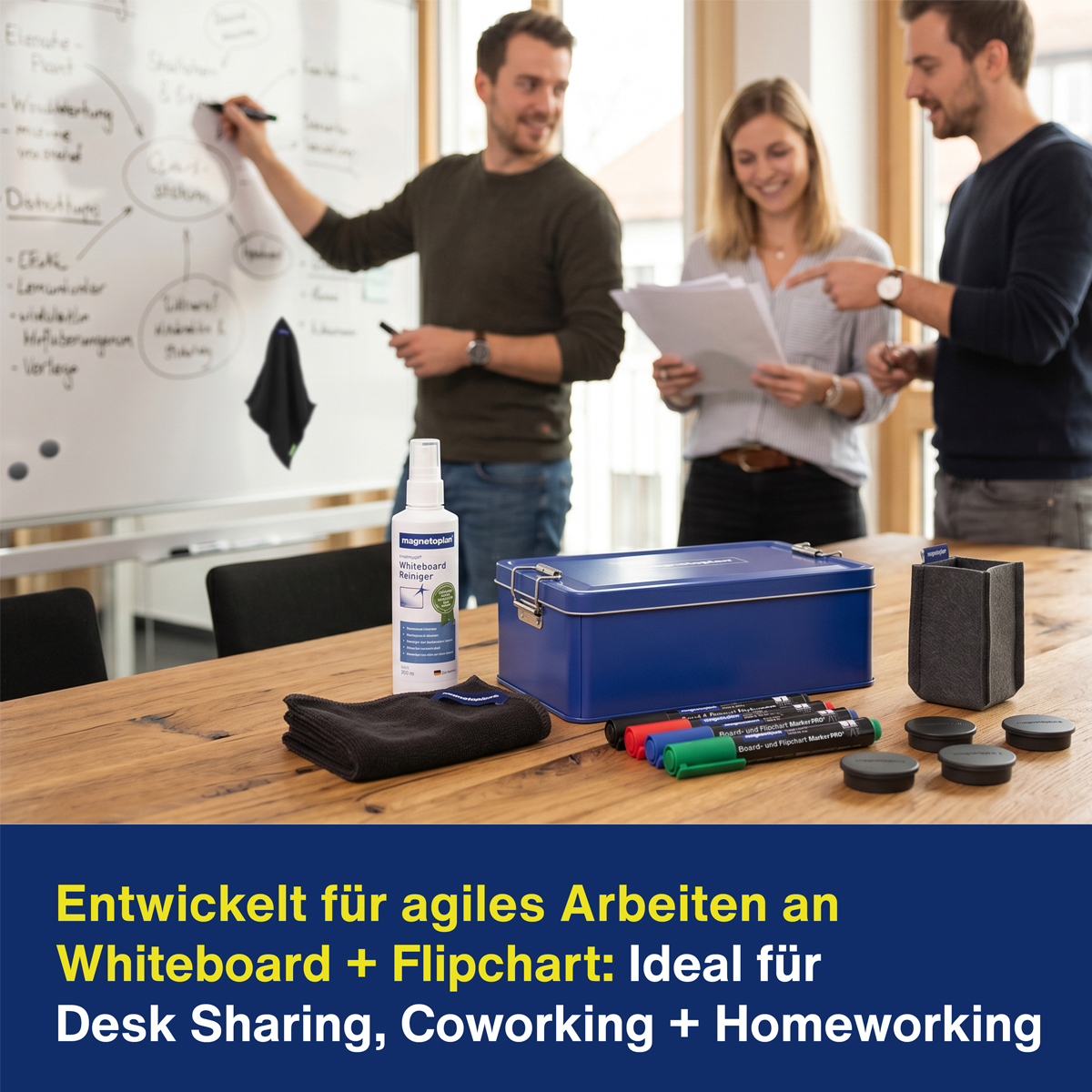 Magnetoplan Whiteboard Premium Kit, Whiteboard-Zubehör in praktischer Metalldose 