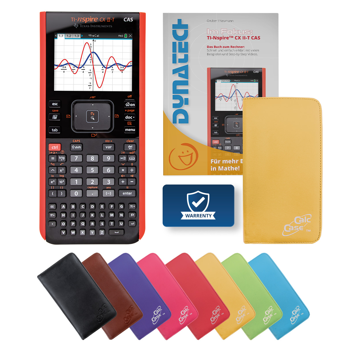 TI-Nspire CX II-T CAS Grafikrechner mit Schutztasche gelb & Fachbuch