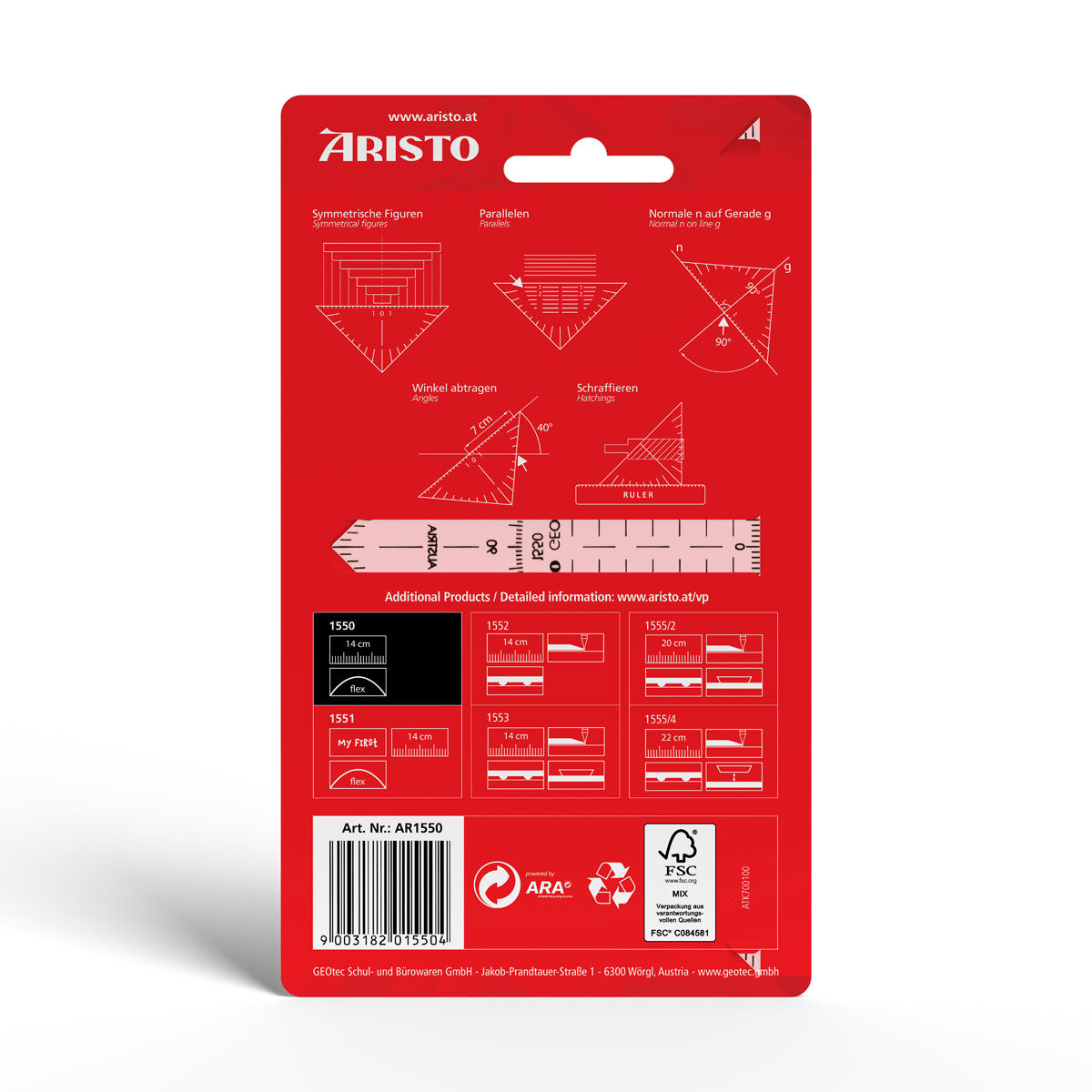 Aristo Geodreieck 16 cm transparent, biegsam, ohne Facette 