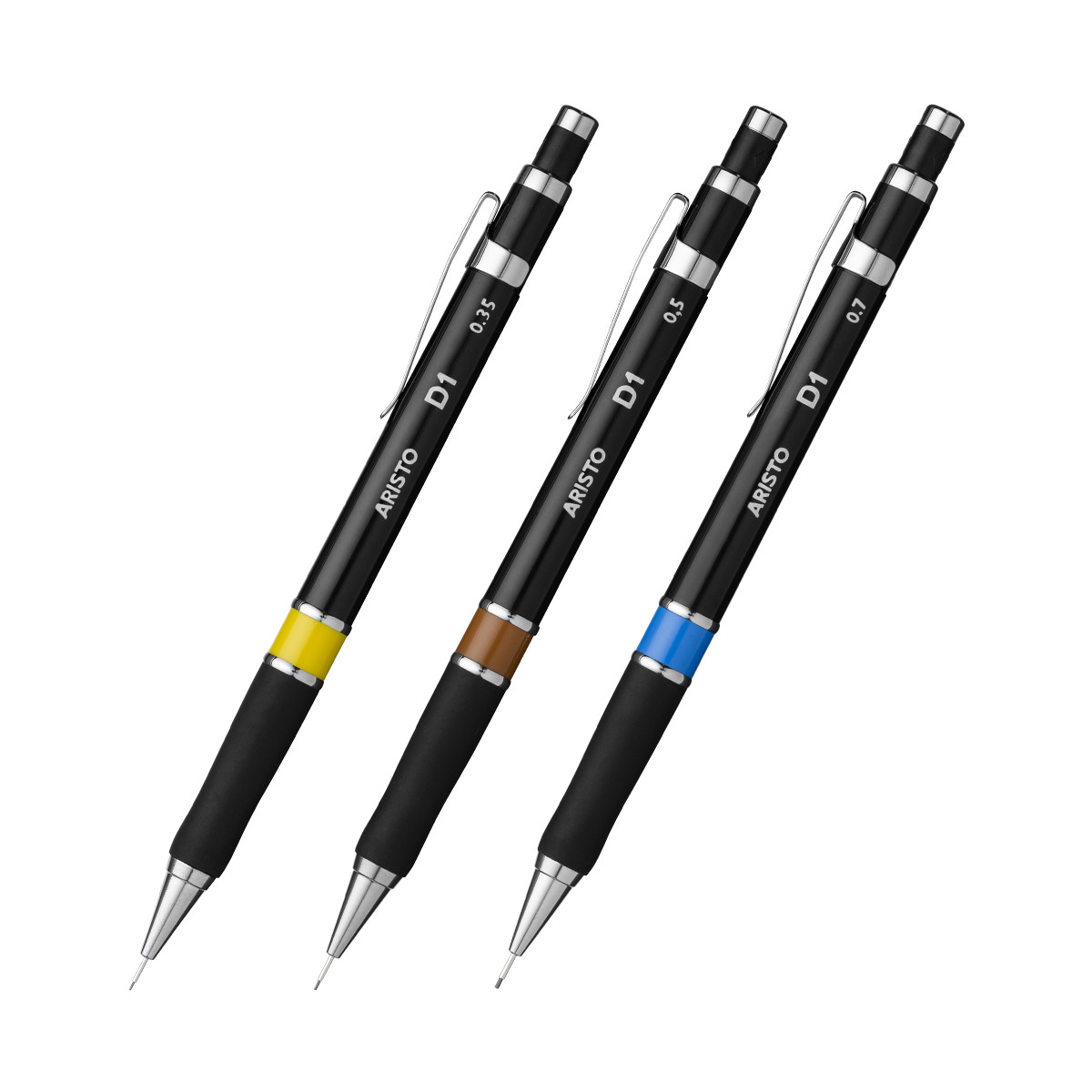 Aristo Feinminenstifte D1 schwarz, mit Gummigriffzone und Metallclip 