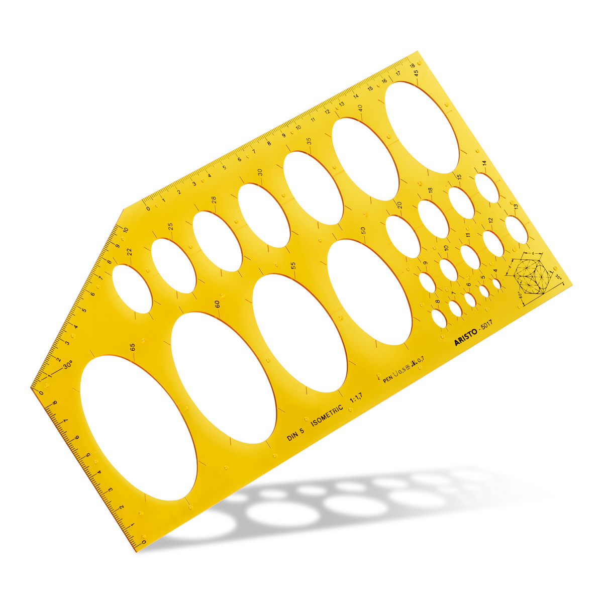 Aristo Ellipsenschablone Isometric DIN 5, 295 x 150 mm, 25 Ellipsen 