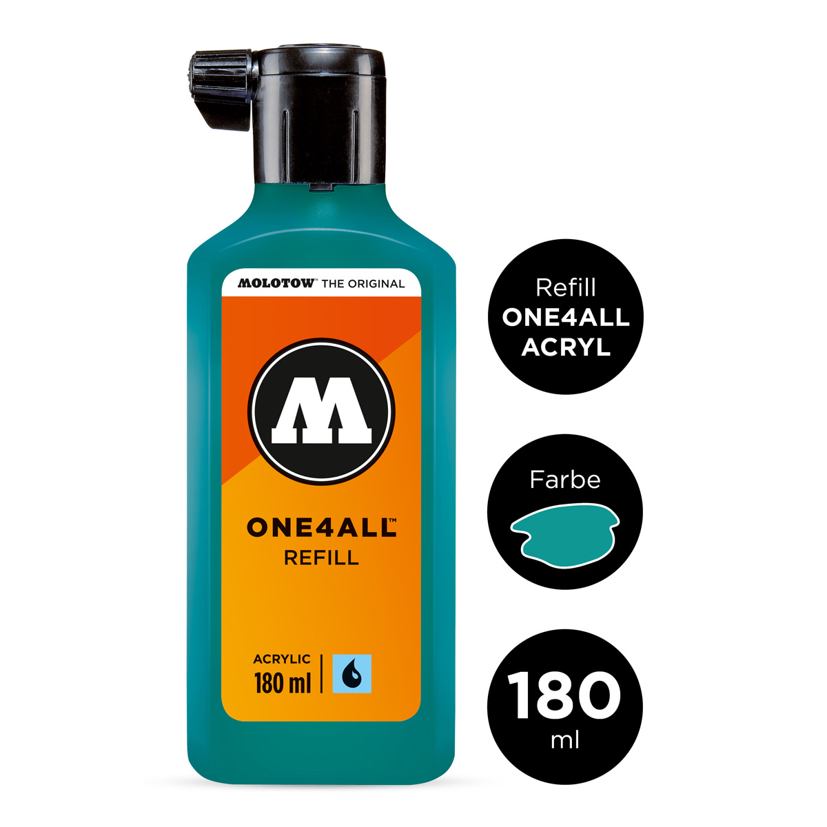 Molotow Nachfüllflasche ONE4ALL ACRYLIC 180 ml, Nr. 206 lagunenblau 