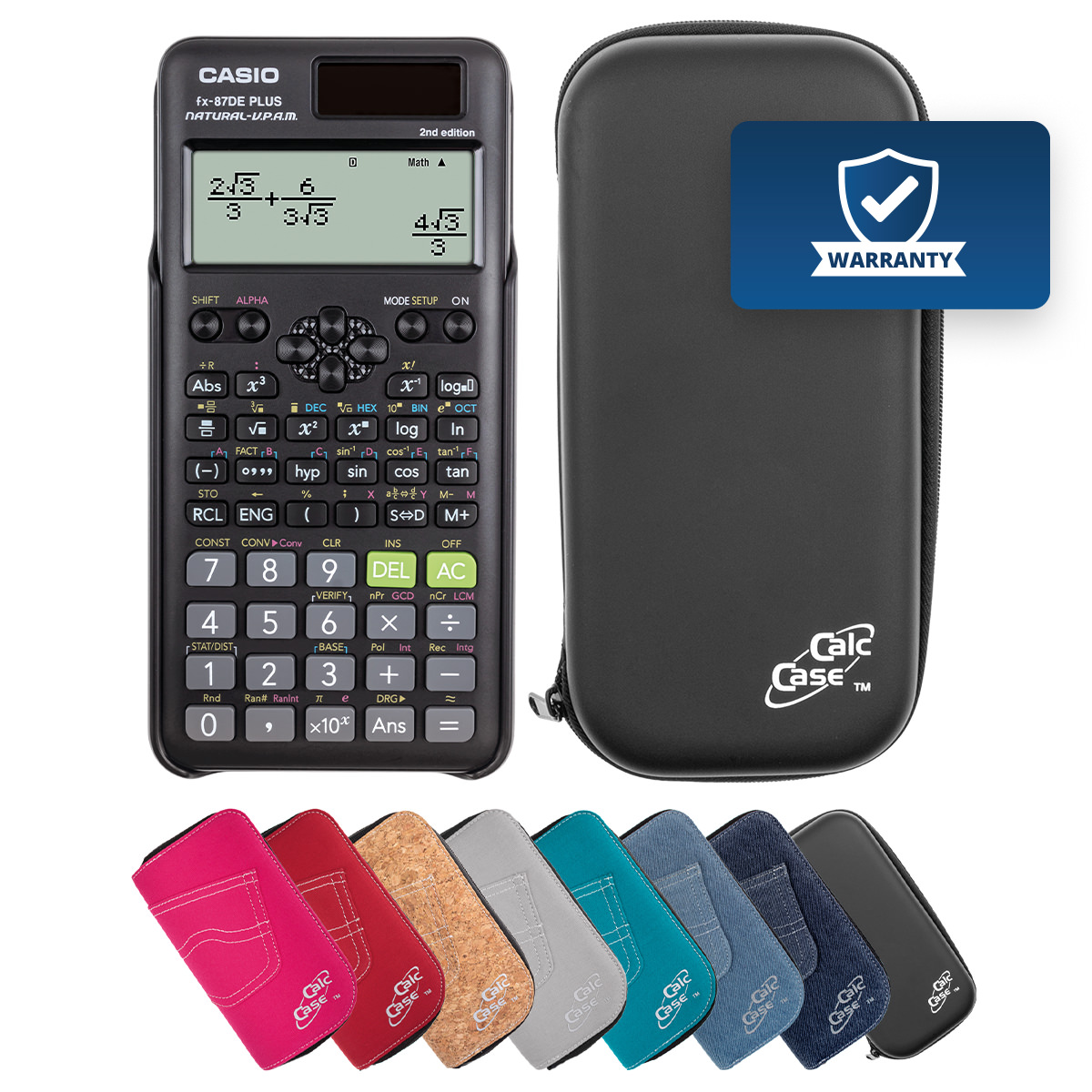 Casio FX-87 DE PLUS II Basic Bundle aus Schulrechner mit Schutztasche 