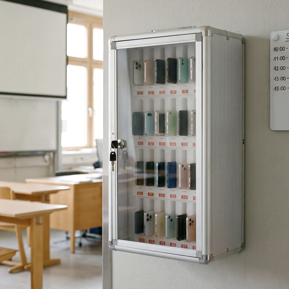 Handyhotel für 36 Handys, abschließbare Aufbewahrungsbox mit Wandhalterung & Tragegriff 