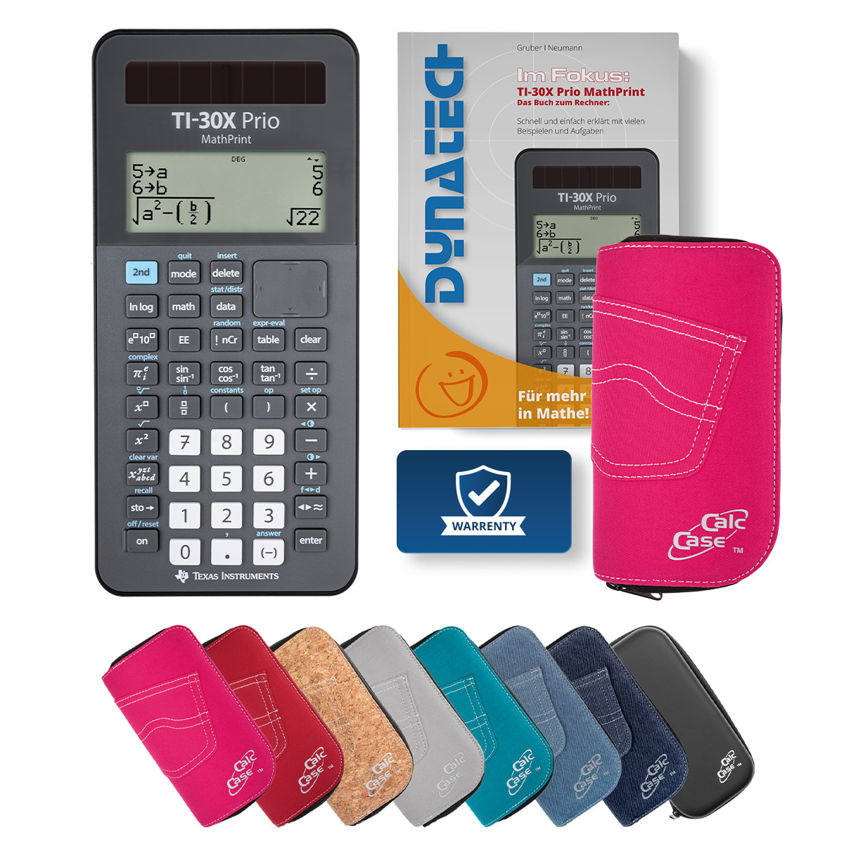 TI-30X Prio MP Schulrechner mit Schutztasche pink und Fachbuch 