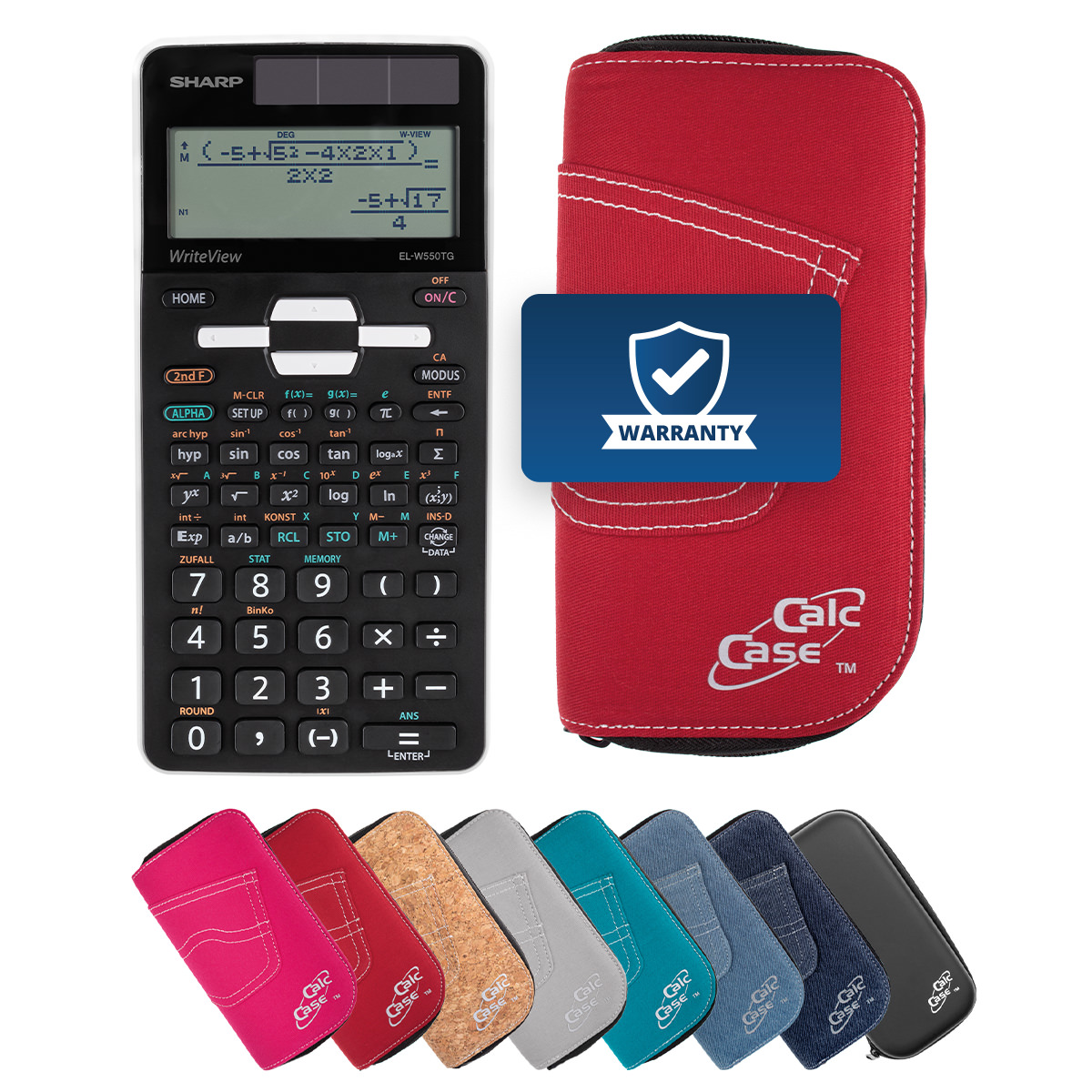 Sharp EL-W550TG Schulrechner mit Schutztasche im Jeans-Design rot 