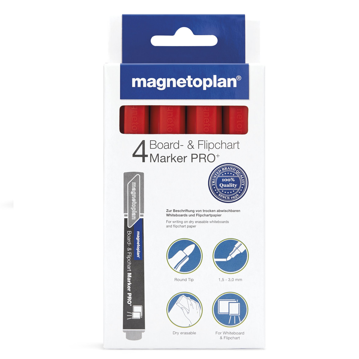 Magnetoplan 1228106 Board- und Flipchartmarker Pro+, rot, 4 Stück