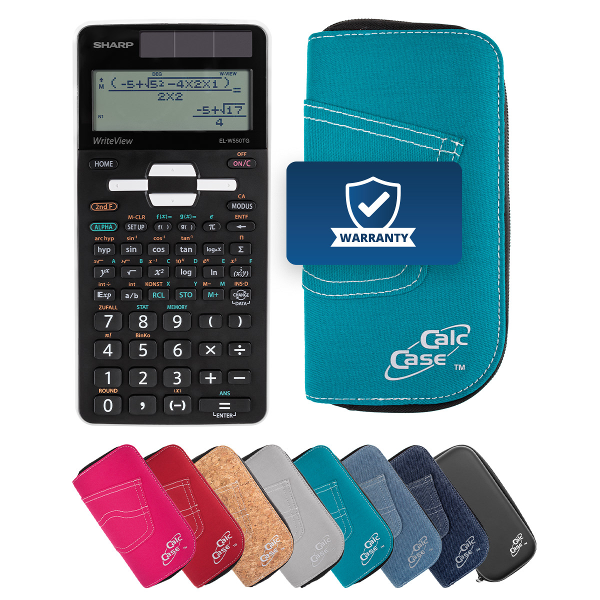 Sharp EL-W550TG Schulrechner mit Schutztasche im Jeans-Design türkis 