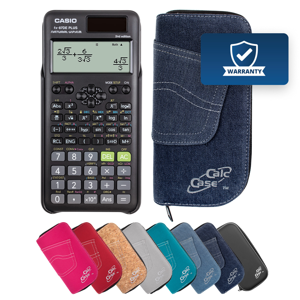 Casio FX-87 DE Plus II Schulrechner mit Schutztasche im Jeans-Design dunkelblau 