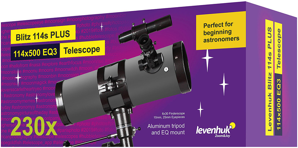 Levenhuk Blitz 114s PLUS Telescope 228x, Reflektor mit 500mm Brennweite, f/4.4, äquatorial 