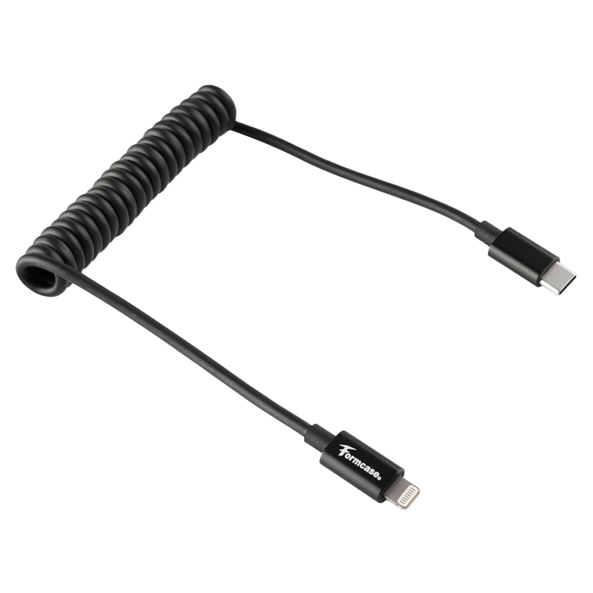 Formcase Spiralkabel Lightning zu USB-C Kabel 0,3-1m schwarz (MFI zertifiziert) 