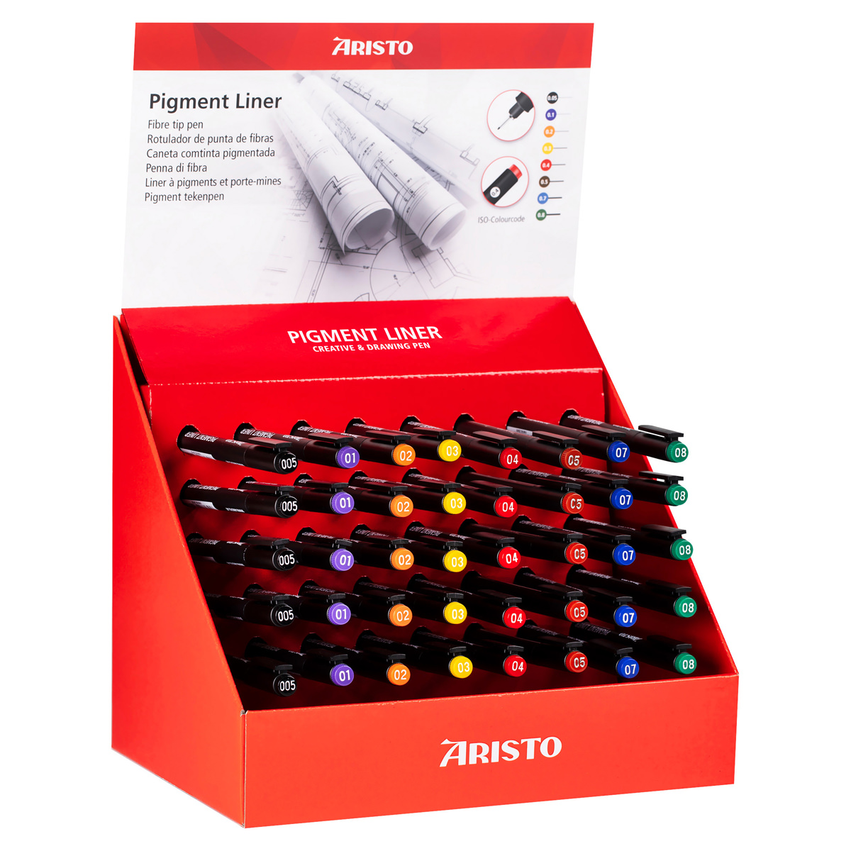 Aristo Pigmentliner Display für TZ Bedarf je 5 x 0,05/0,1/0,2/0,3/0,4/0,5/0,7/0,8 mm 