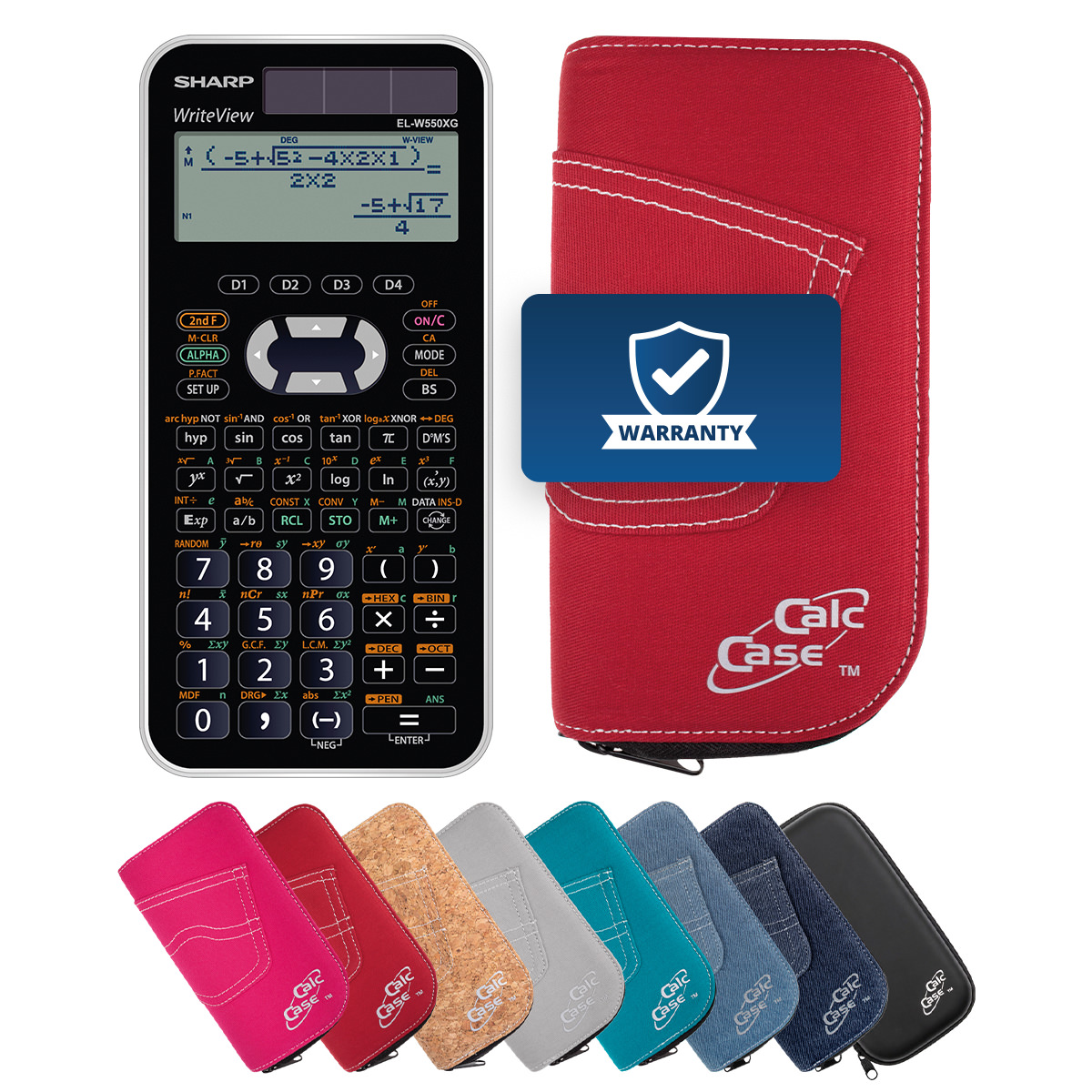 Sharp EL-W550 XG Schulrechner mit Schutztasche im Jeans-Design rot