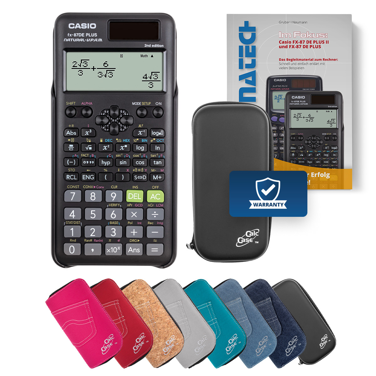 Casio FX-87 DE Plus II Schulrechner Classic Bundle mit Schutztasche und Fachbuch 