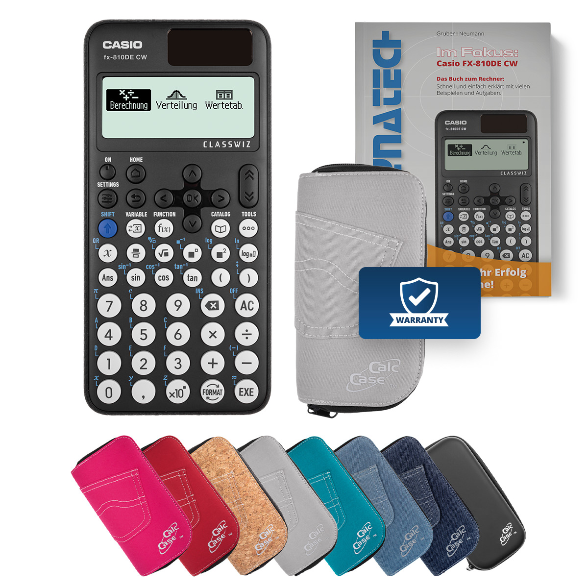 Casio FX-810 DE CW Schulrechner mit Schutztasche hellgrau und Fachbuch 