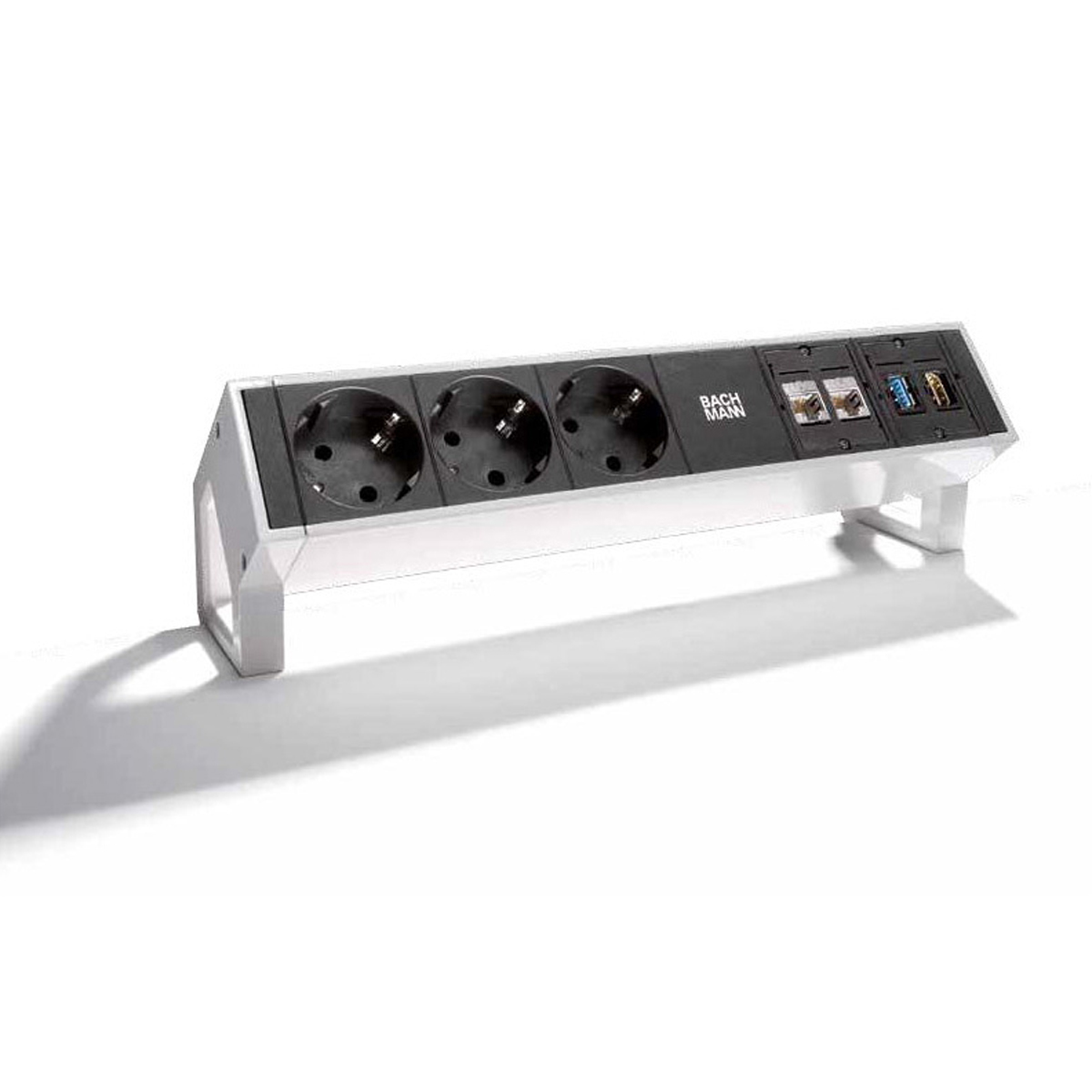 Bachmann 902.502 Steckdosenleiste DESK2 silber, 3x CEE7/3, 2x CAT6, 1x USB-Anschluss, 1x HDMI-Anschluss