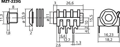 MONACOR MZT-223G 6,3-mm-Stereo-Klinken-Einbaubuchse