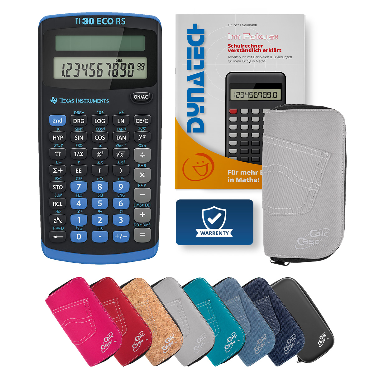 TI-30 ECO RS Schulrechner mit Schutztasche hellgrau und Fachbuch 