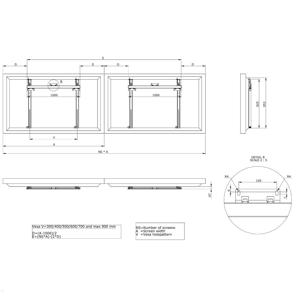 SMS Multi Display Wall XL Monitor Wandhalterung Portrait Hochformat 150 kg bis VESA 900x900 