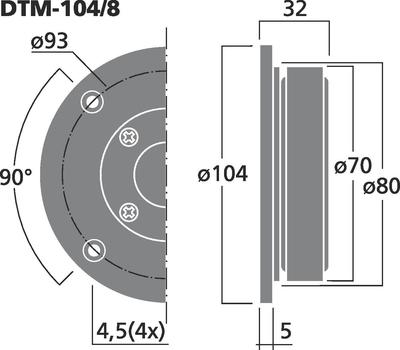 MONACOR DTM-104/8 Hi-Fi-Kalottenhochtöner, 45 W, 8 O (/8) + 4 O (/4)