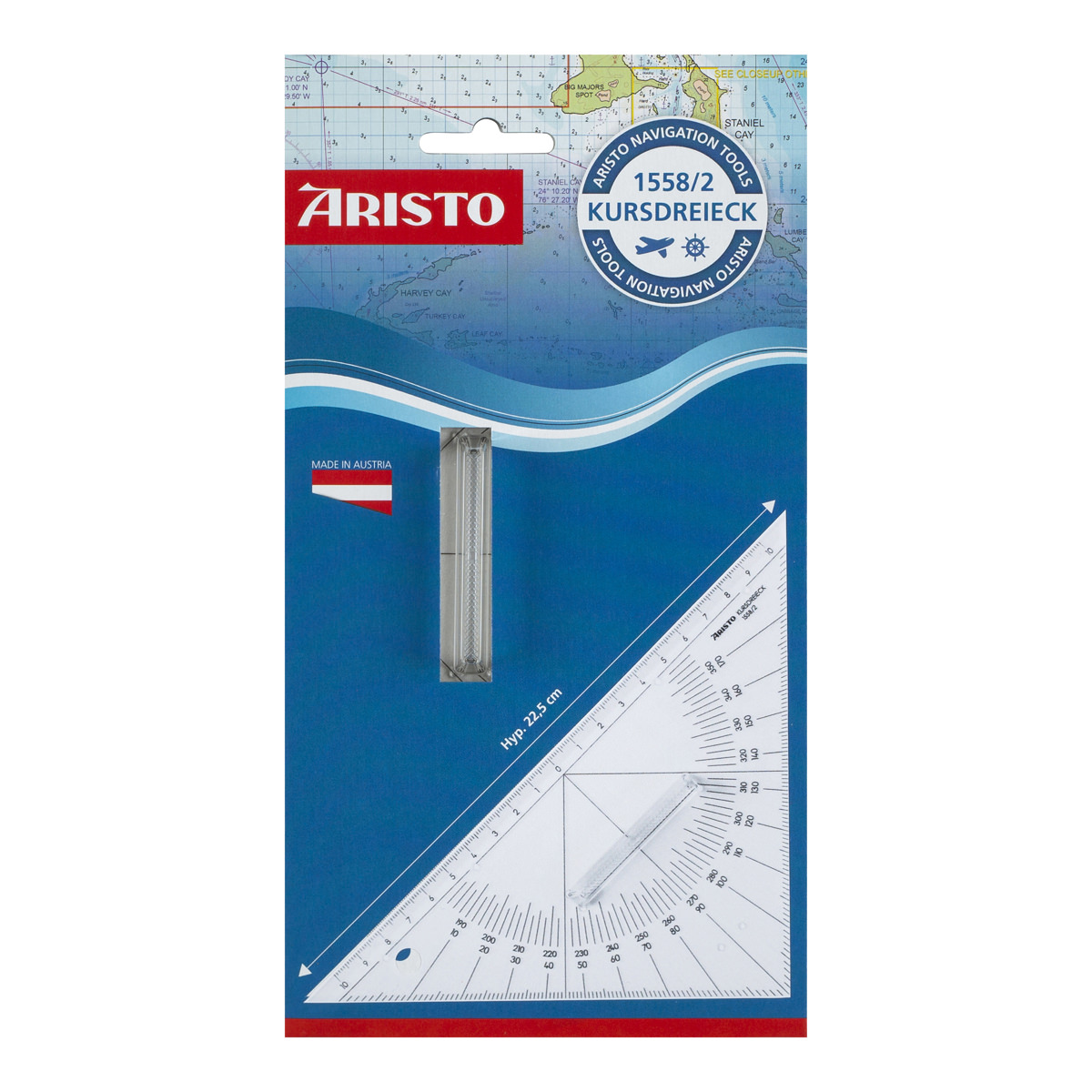 Aristo Kursdreieck 22,5 cm mit Griff, Winkelskalen 360°/1 