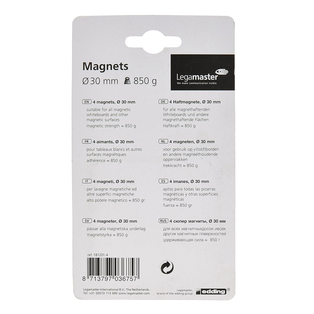 Legamaster 7-181201-4 Haftmagnete 30 mm schwarz, 4er Blister 