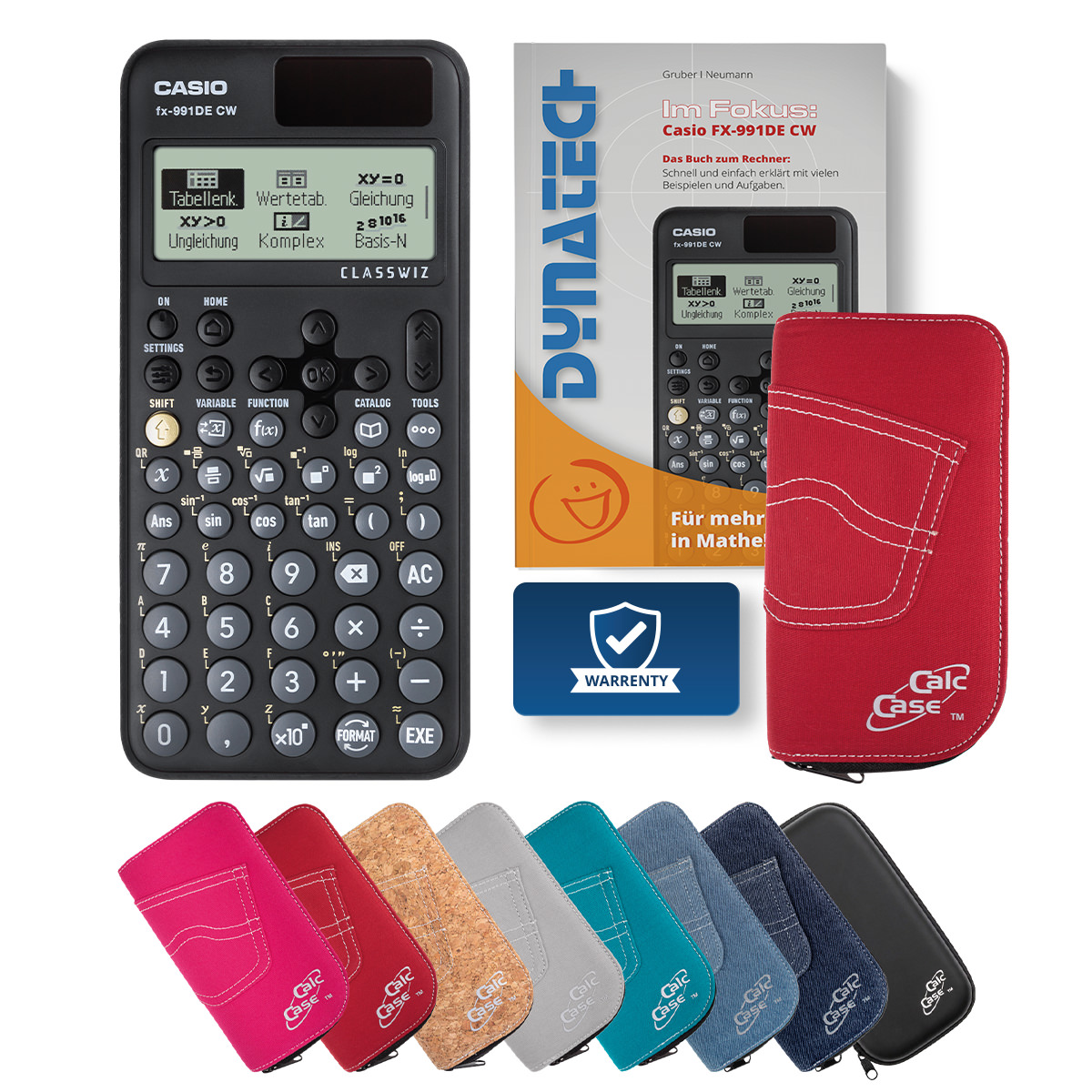 Casio FX-991 DE CW Schulrechner mit Schutztasche rot & Fachbuch 