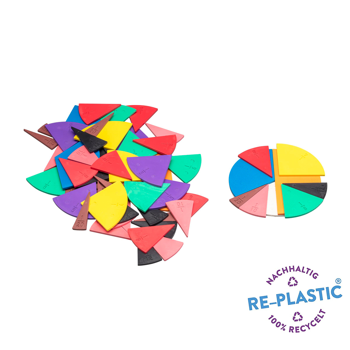 Wissner Bruchrechensatz 10 cm Durchmesser, farbige Segmente mit eingeprägtem Bruchanteil, 71-teilig 