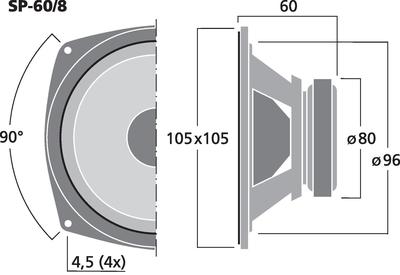 MONACOR SP-60/4 Hi-Fi-Tiefmitteltöner, 30 W, 8 O (/8) und 4 O (/4)
