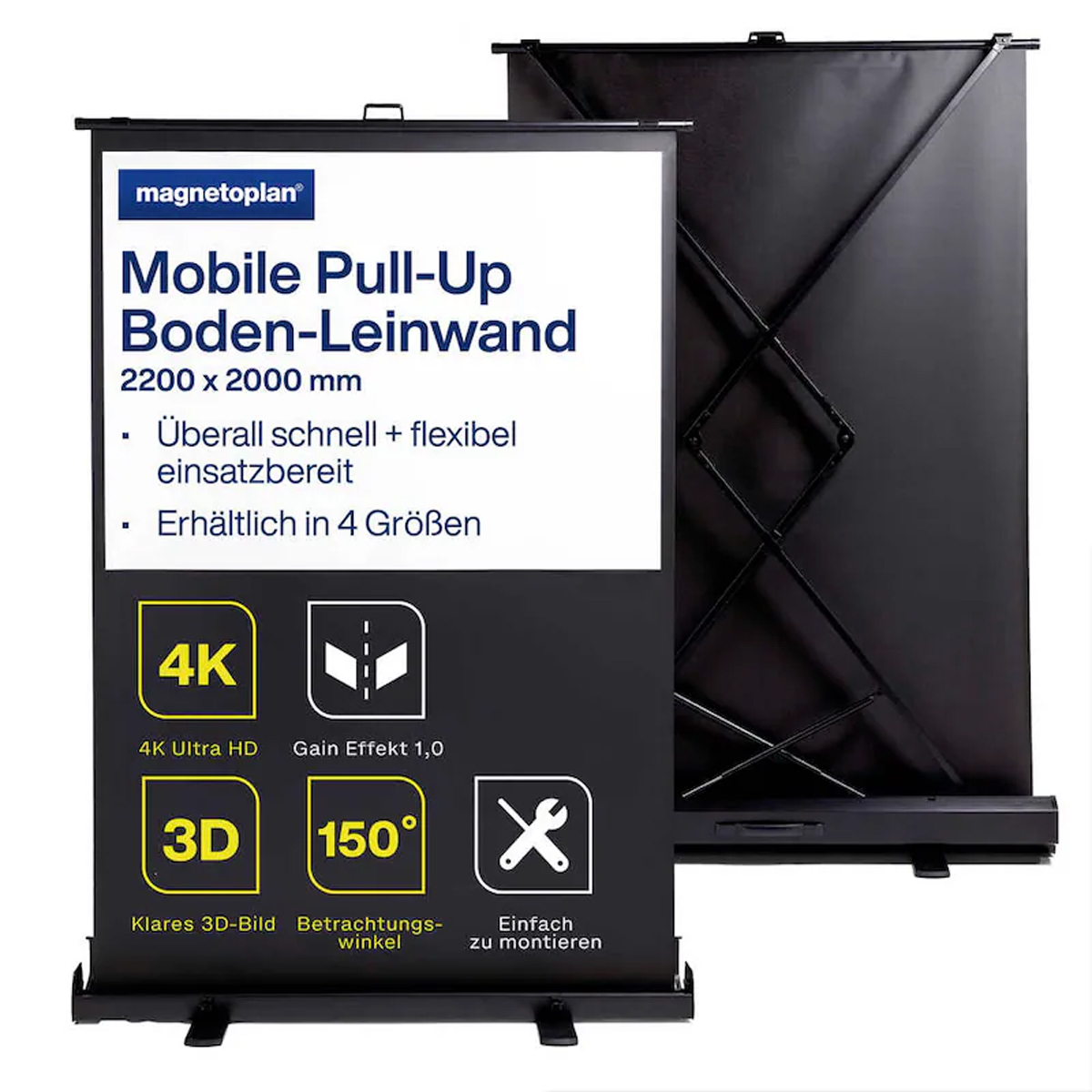 Magnetoplan mobile Pull-Up Bodenleinwand 1:1, 2,0 x 2,0m 