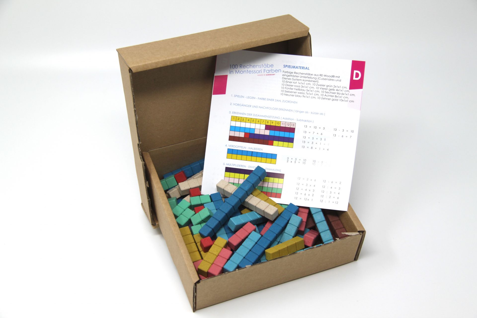 Wissner Rechenstäbe mit eingefräster Unterteilung in 10 Montessori-Farben, 100 Stück 
