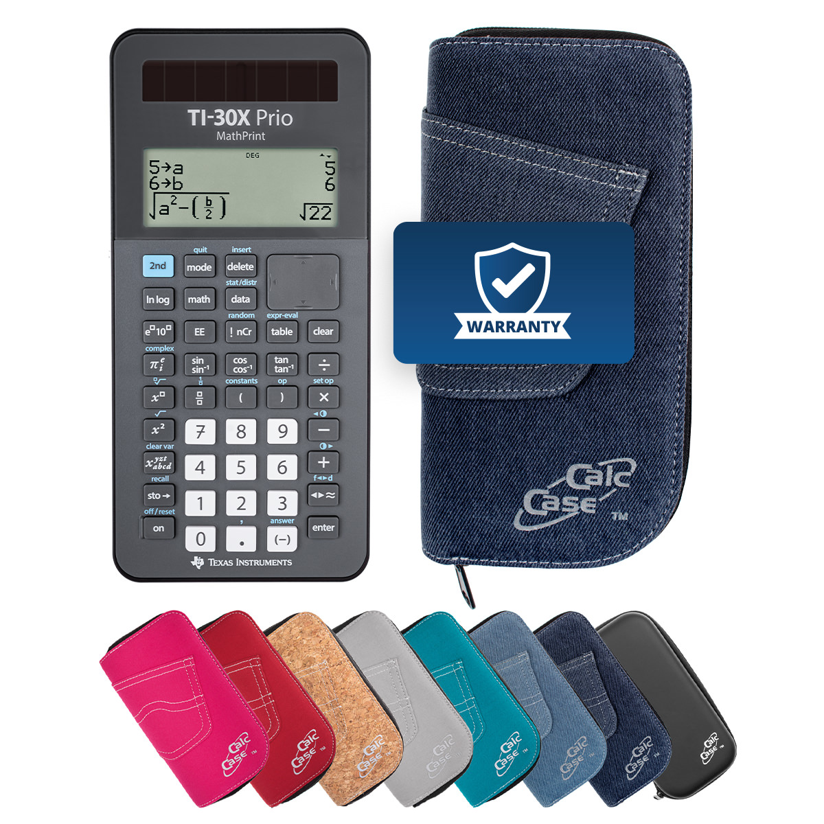 TI-30X Prio MP Schulrechner mit Schutztasche im Jeans-Design dunkelblau 