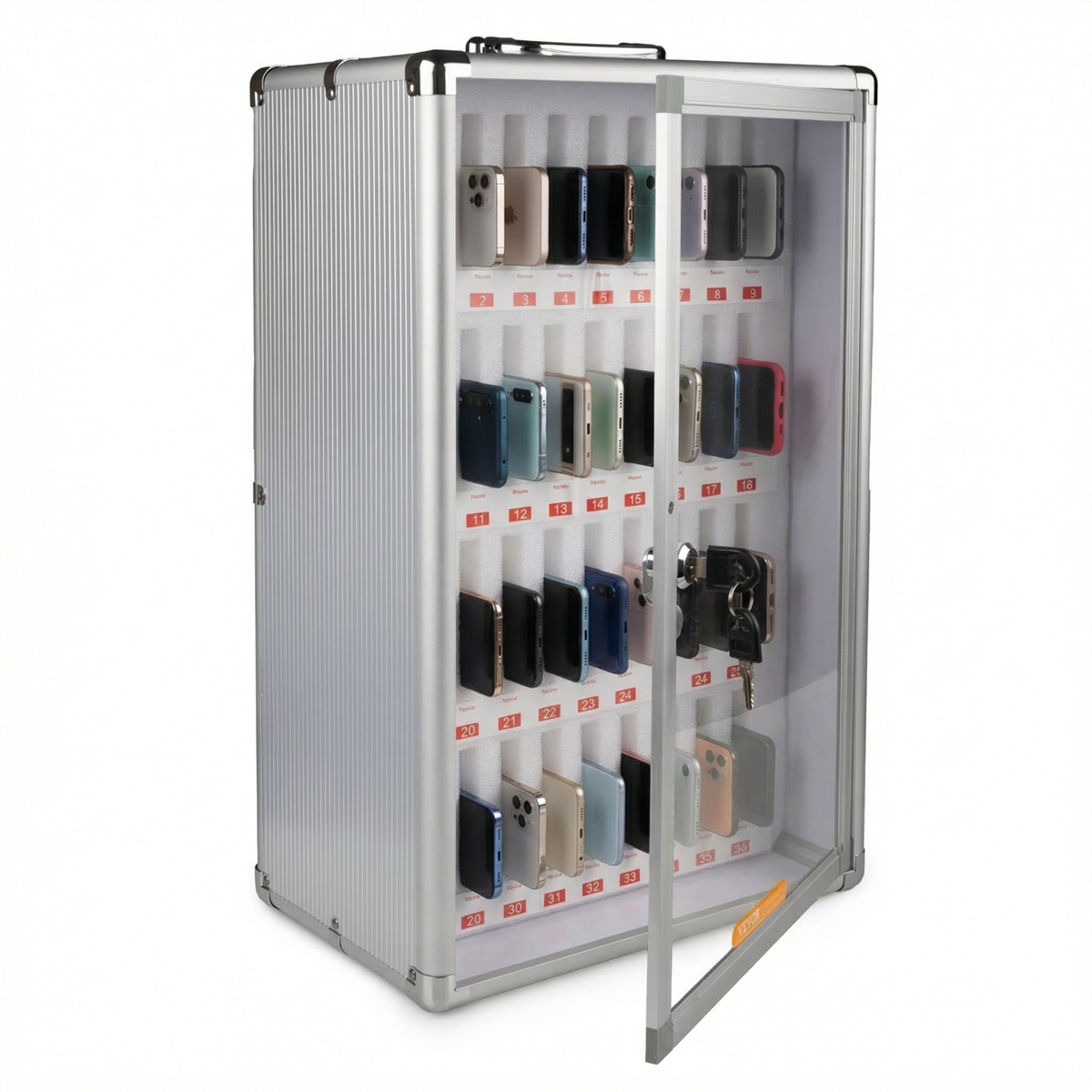 Handyhotel für 36 Handys, abschließbare Aufbewahrungsbox mit Wandhalterung & Tragegriff 
