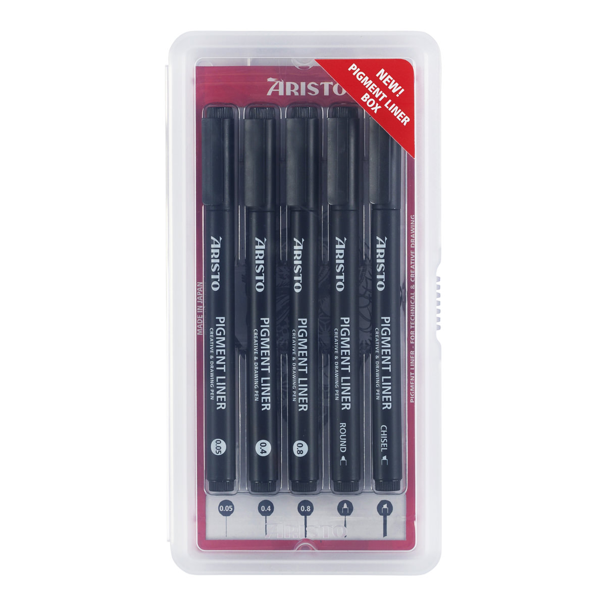 Aristo Pigment Liner Grafik 5er-Set schwarz in 0,05/0,4/0,8/Rund/Keil 